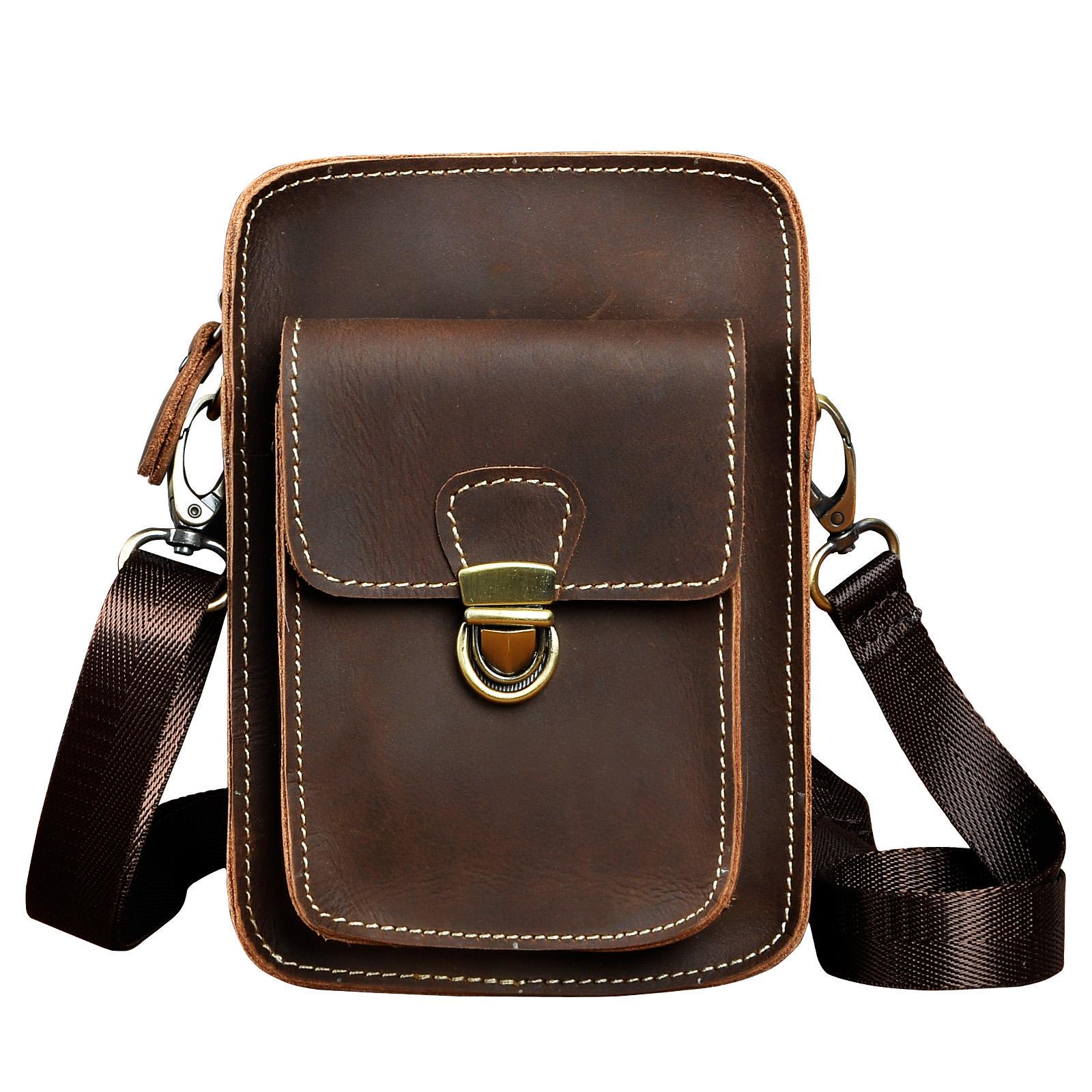 Мужская сумка- чехол для телефона темно-коричневого Leather Products
