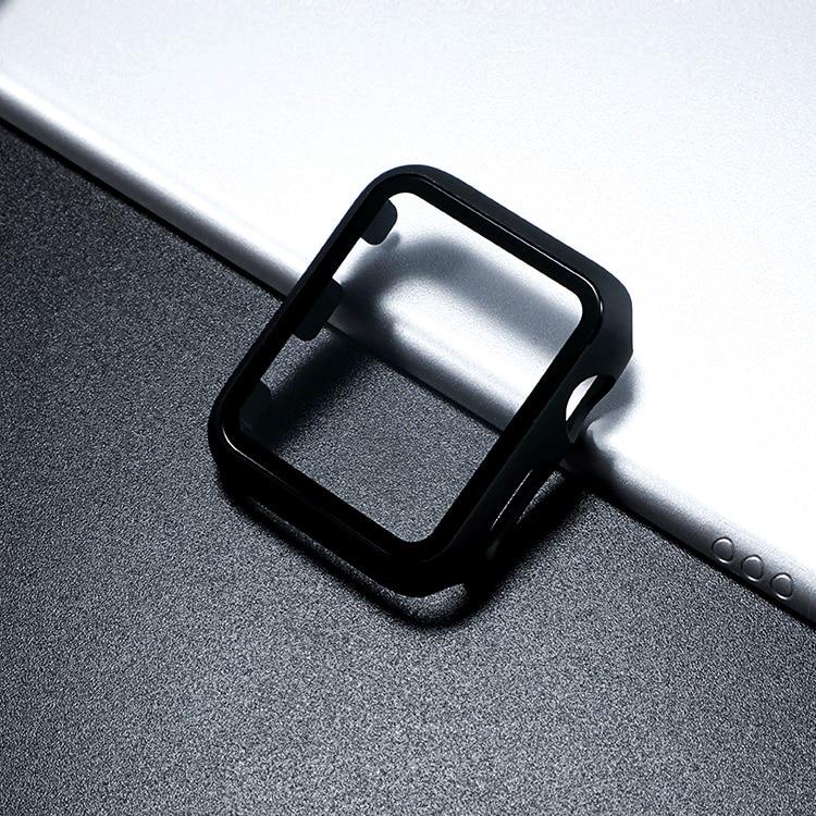 Стекло + чехол для Apple Watch серии 6, 5, 4, 3 SE, 44 мм, 40 мм, чехол для iWatch, 42 мм, 38 мм, бампер, Защитная пленка для экрана + чехол, аксессуары для Apple Watch 44mm series 654SE black WHOP-A1