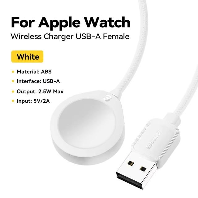Essager Магнитное беспроводное зарядное устройство для Apple Watch Series 9 8 7 6 5 4 3 2 Ultra 2 SE 2 Кабель для быстрой зарядки Аксессуары белый