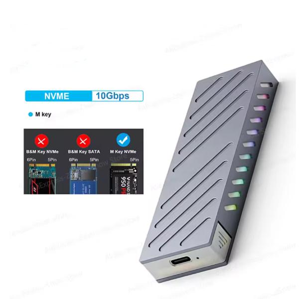 Корпус для M.2 SSD 10 Гбит/с M.2 SATA/NVMe Двухпротокольный адаптер SSD SSD к USB 3.1 Внешний корпус для NVME PCIE NGFF SATA RGB-бокс NVME Protocol gray Kebidumei