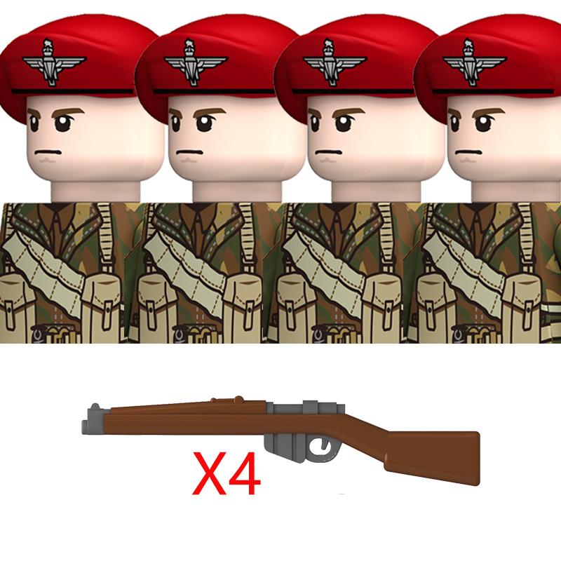 4 шт. MOC Вторая мировая война Великобритания Военные Солдаты Строительные блоки ВВС Армия Пехота Каски Оружие Аксессуары для оружия Кирпичики Игрушки Подарок для мальчиков beige Happy Building Blocks