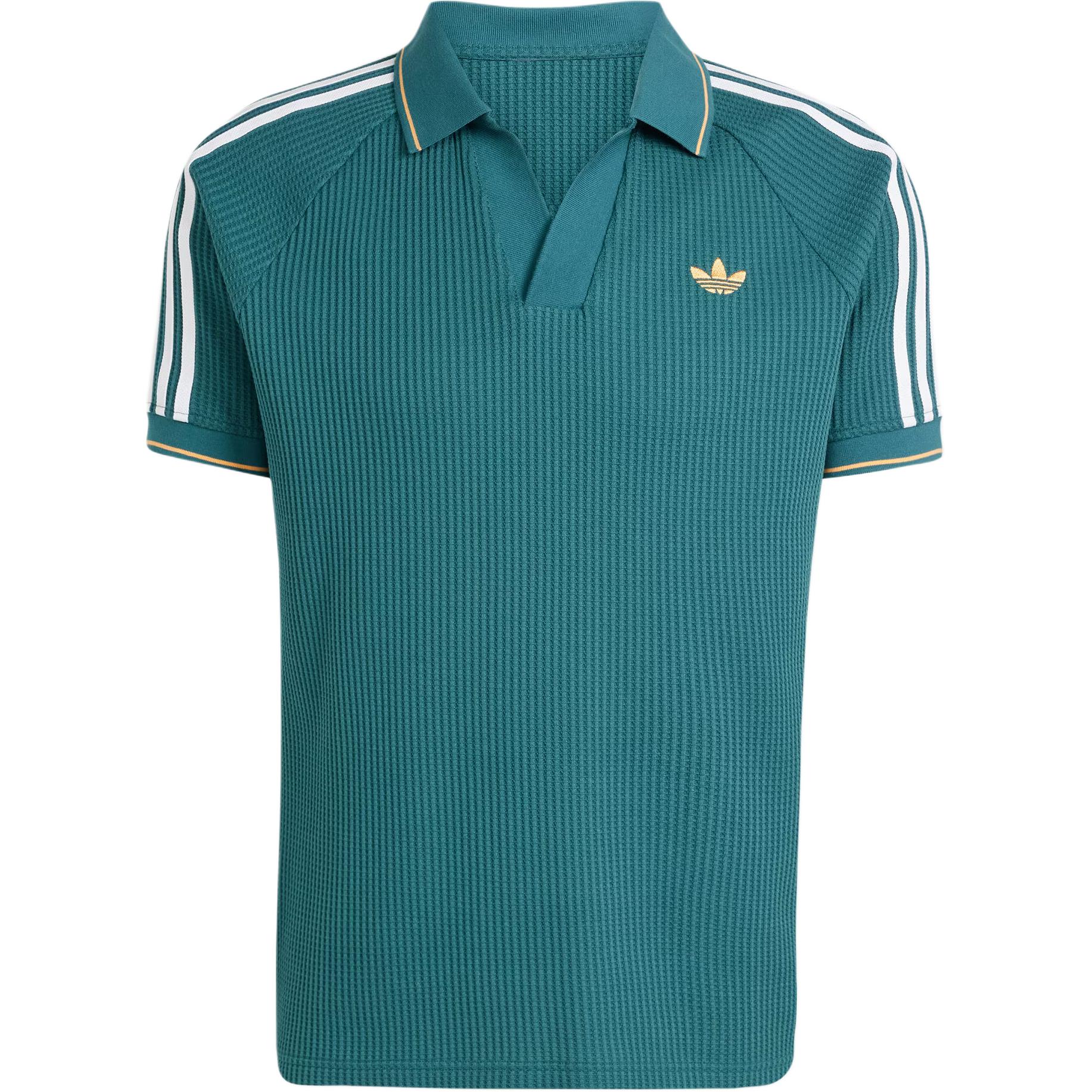 Adidas Originals Вафельная вязка Ретро Поло с коротким рукавом в полоску Мужские поло Детективно-зеленый Светло-оранжевый-Желтый Белый KC0691 XS blue