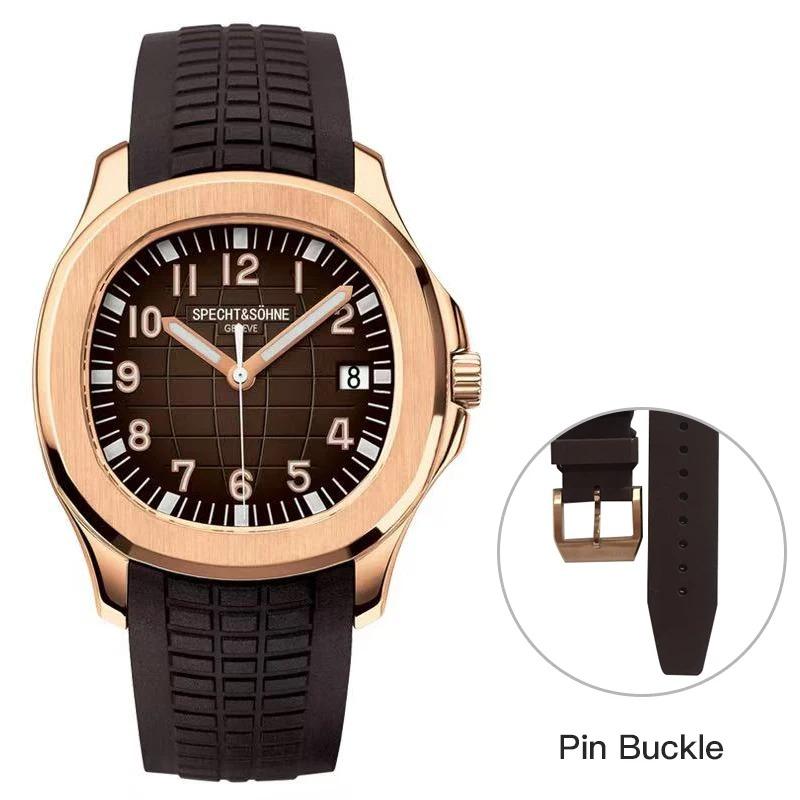 Specht&Sohne 42MM Автоматические механические часы для мужчин Miyota 8215 Movt Sapphire Crystal 5167 Спортивные наручные часы 50M Водонепроницаемость Miyota 8215 Movt розового золота Specht and Sohne