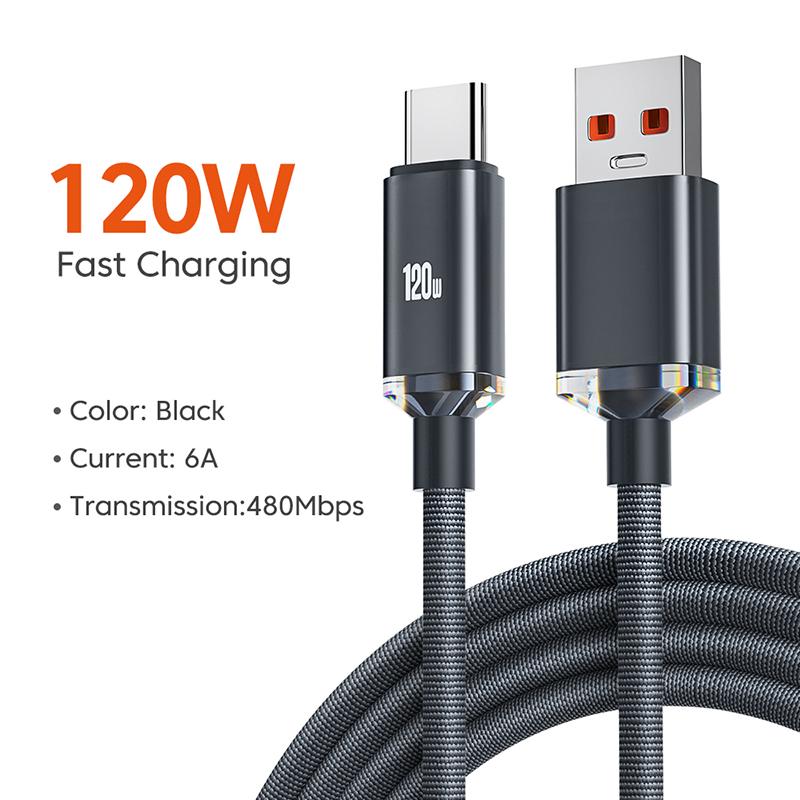 120 Вт, 6A, USB-кабель для быстрой зарядки типа C, кабель для быстрой зарядки для Samsung S23 Realme, Xiaomi 13, Huawei, телефон, кабель для быстрой зарядки, кабели для передачи данных 1m black L.RIDING PULO