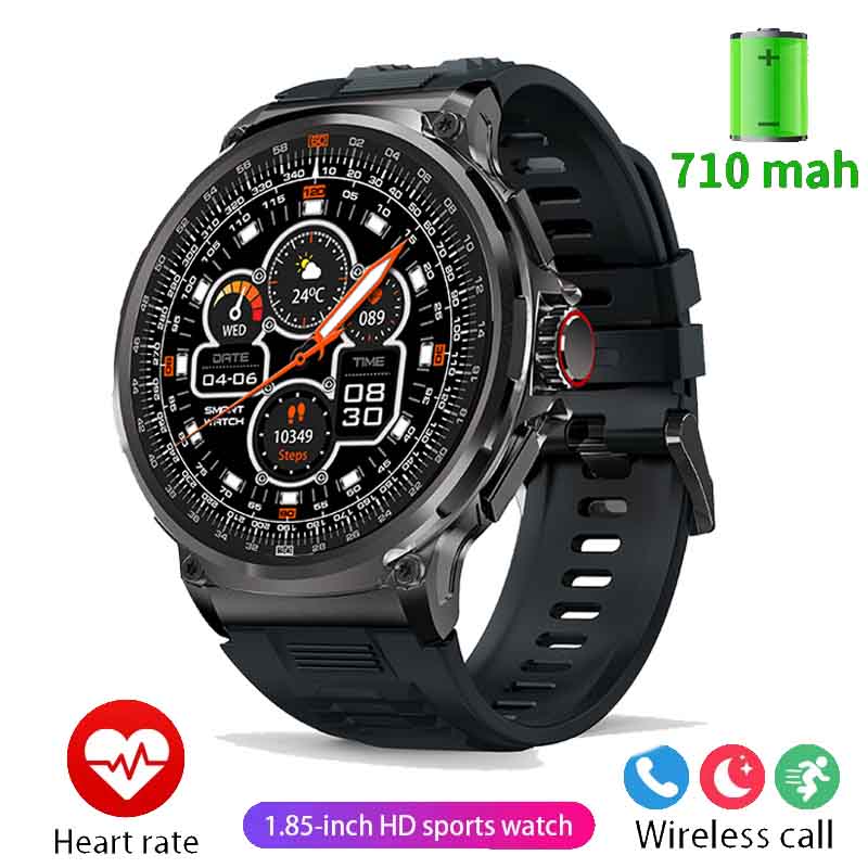2024 Новые военные качественные GPS-треки Смарт-часы для мужчин 1,85  Ultra HD Bluetooth Call 710 мАч Смарт-часы с кровяным давлением и кислородом в крови Silicone band чёрный ZODVBOZ Smart watch1