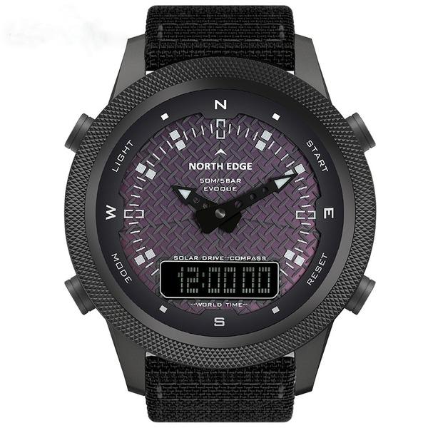 NORTH EDGE Мужские цифровые часы на солнечной энергии мужские уличные умные часы цельнометаллические водонепроницаемые 50 м компас армейские часы в стиле милитари чёрный