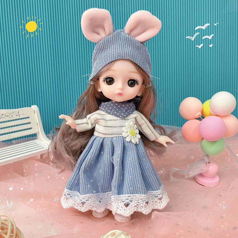 Мини-подвижная кукла 16 см, игрушка для девочек, 3D большие глаза, BJD, полная одежда принцессы, коллекция платьев, детская кукла в подарок B gray Mabesy