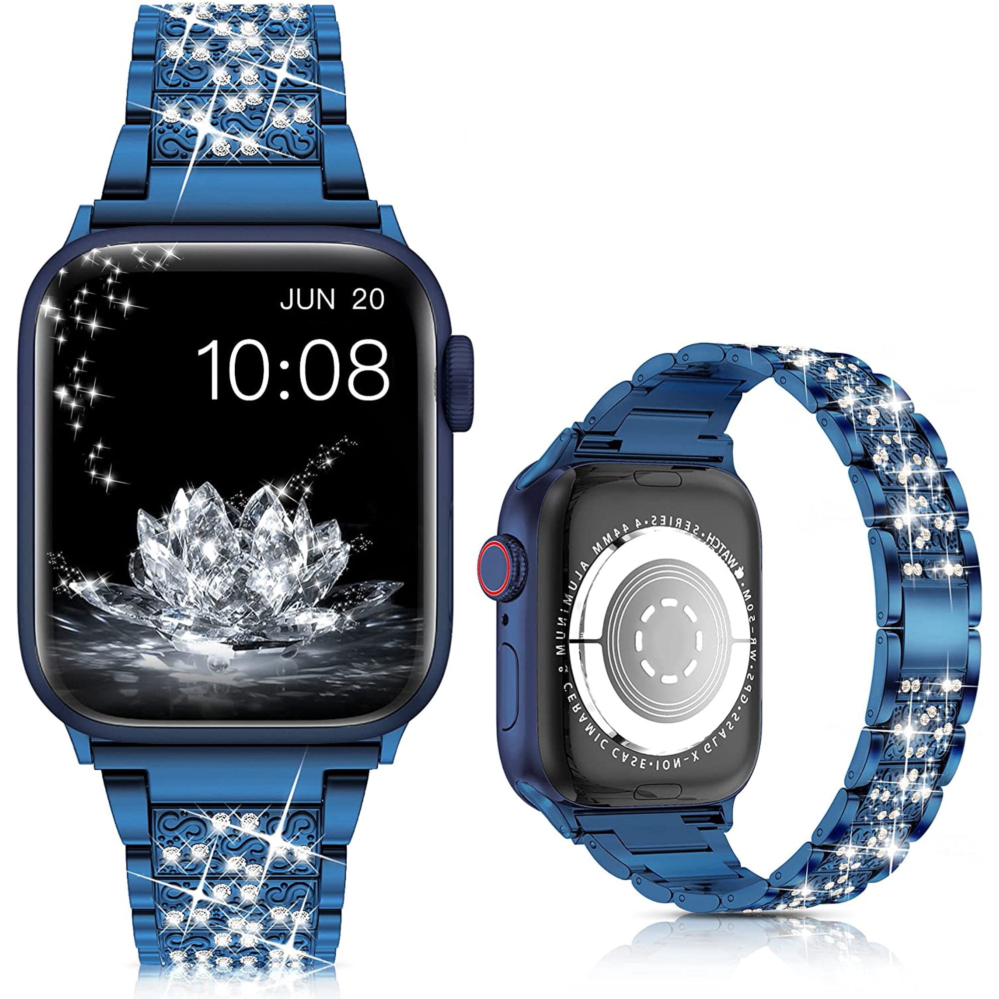 Ремешок для Apple Watch Glamour Diamond: Универсальный вариант для женщин - роскошная замена металлическому браслету 42mm/44mm/45mm/49mm синий HealthyLiving