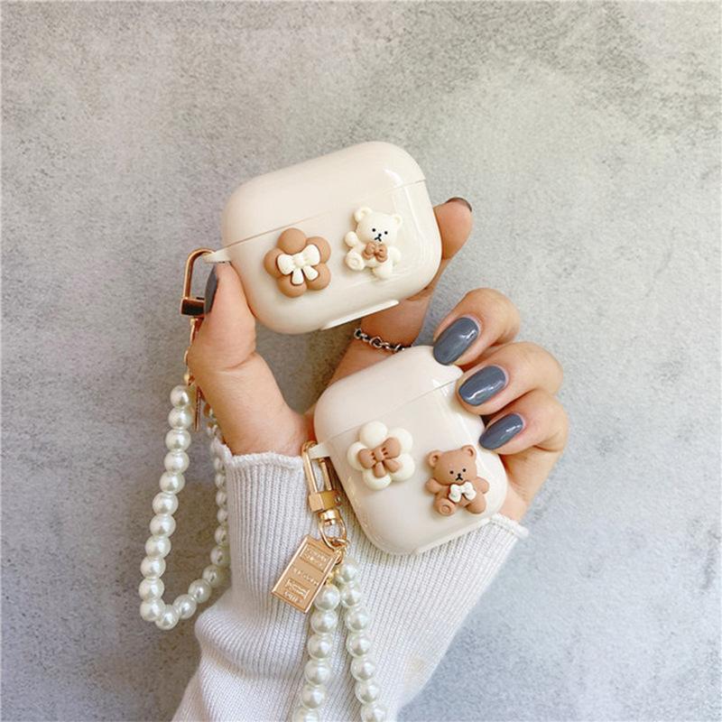 Чехлы для наушников Cute Bear для Apple Airpods 4 2 1 3 (2021) Защитный чехол для наушников Bluetooth с рисунком для Airpods Pro 2 For Airpods 1 2 абрикосовый Bluetooth Accessories