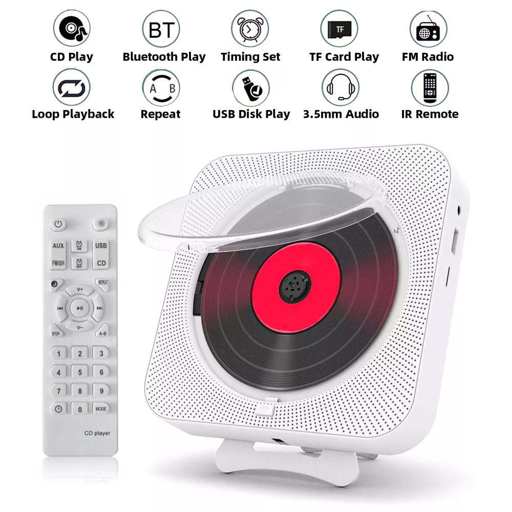 Портативный проигрыватель компакт-дисков Bluetooth-динамик Стерео проигрыватели компакт-дисков Светодиодный экран Настенный музыкальный проигрыватель компакт-дисков с ИК-пультом дистанционного управления FM-радио black The Best of the Best