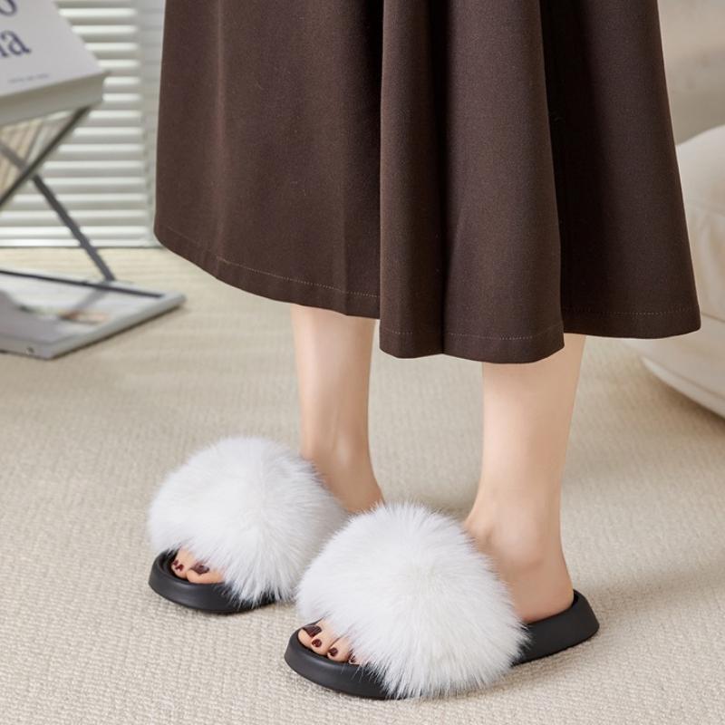 Пляжные домашние тапочки из искусственного меха лисы 36-37 белый Sunshine s Shoes