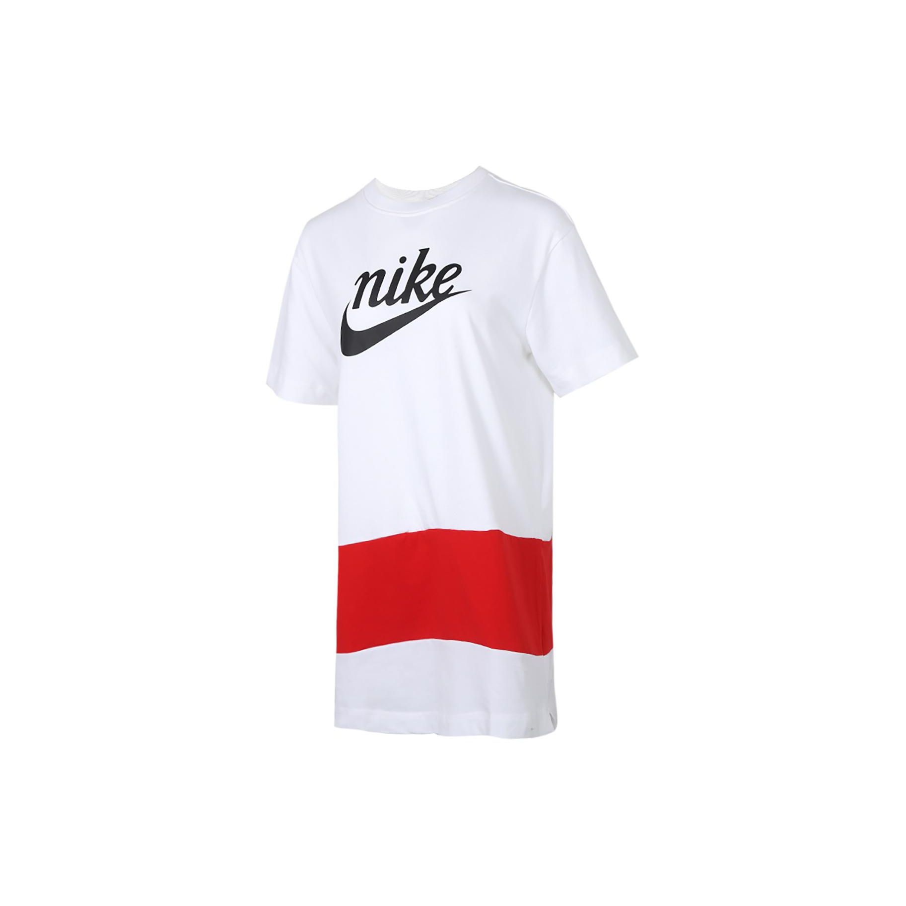 Платье женское с принтом логотипа Nike, с круглым вырезом, с коротким рукавом, белое с красным, CJ3716-100 XS white