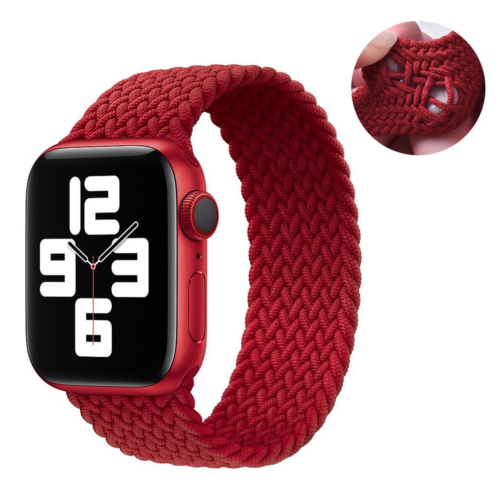 Тканевый плетеный нейлоновый ремешок Solo Loop для Apple Watch 9 8 7 SE 6, 44 мм, 40 мм, 38 мм, 42 мм, эластичный браслет для iWatch Ultra 2 Series 5 4 3 2 1 42/44mm-L красный Smartwatch Accessories