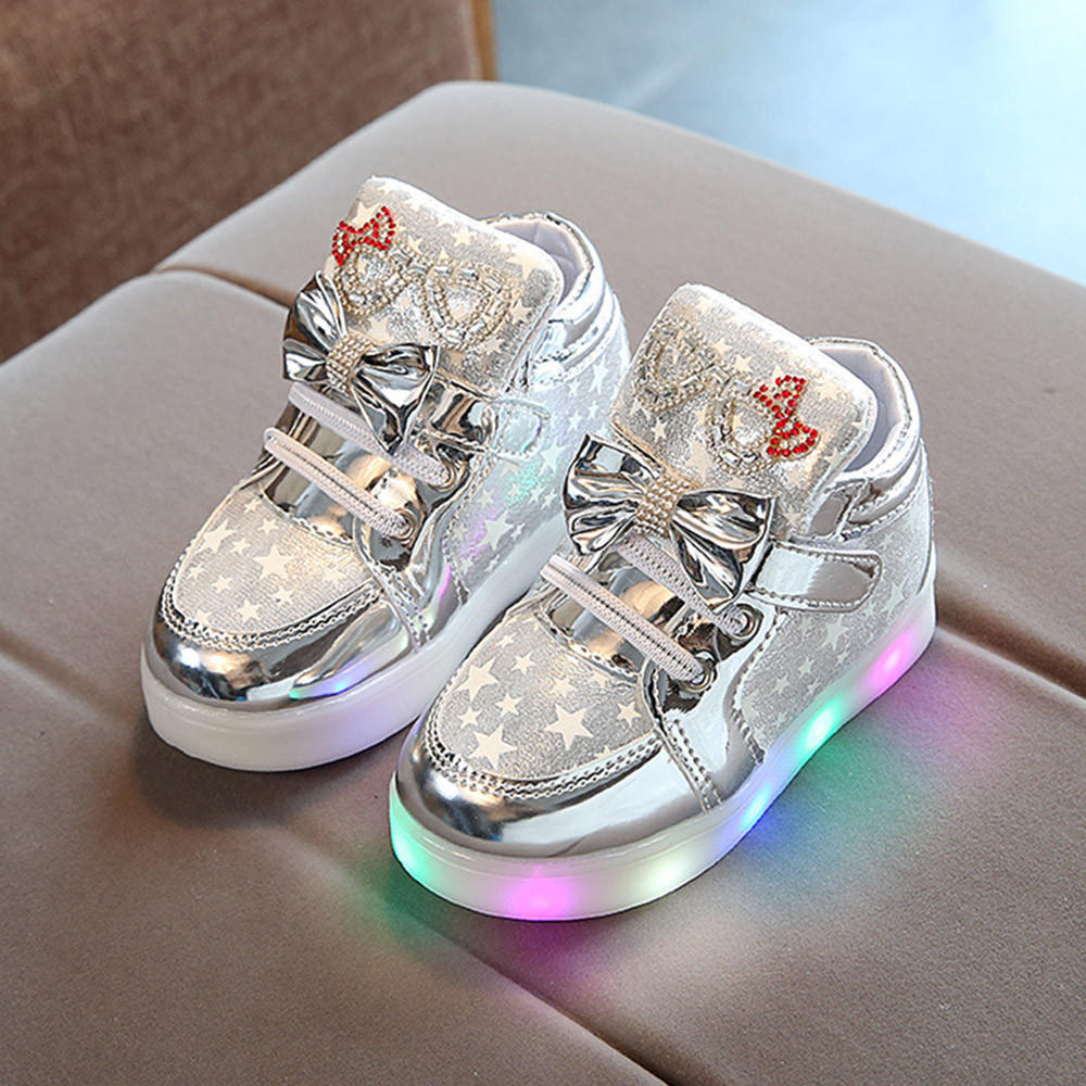 Детские модные кроссовки Star Luminous Child Casual Colorful Light Shoes 21 серебряный MAITA Emodern