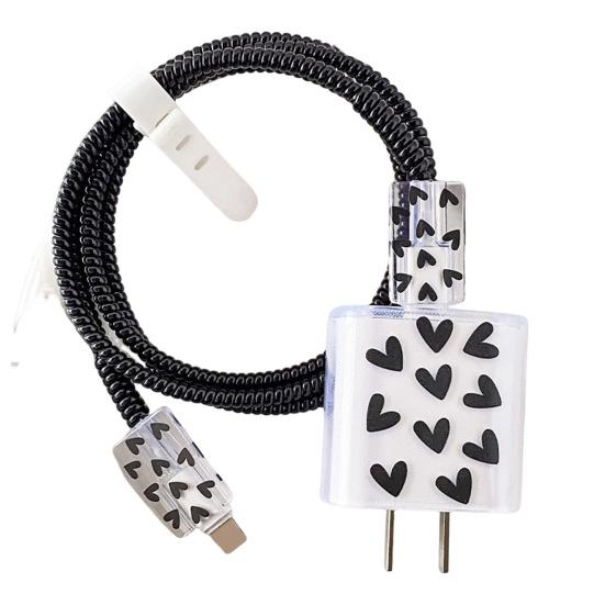 Защитный чехол для кабеля зарядки Love Pattern для зарядного устройства Apple 18/20 Вт, прозрачная защитная веревка, износостойкая всесторонняя защита, аксессуары для телефонов black Neworld Life