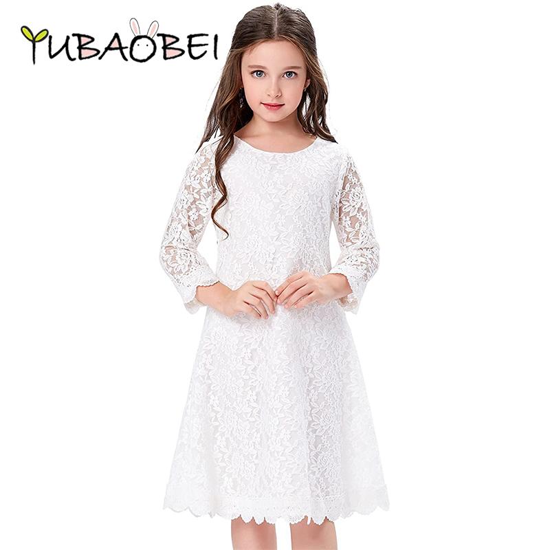 YUBAOBEI Необычное белое кружевное платье с цветочным узором для девочек Boho Рустикальные платья для первого причастия с рукавами 9M белый