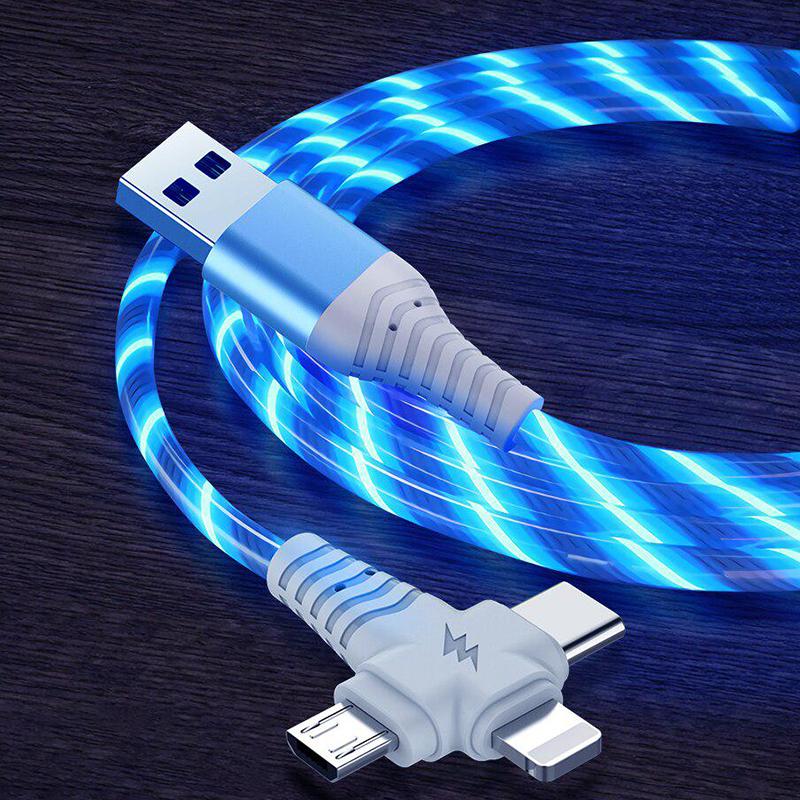 3 в 1 светящийся зарядный кабель быстрая зарядка Flow светящийся USB-кабель для Samsung Iphone XiaoMi HuaWei синий AlongChoice