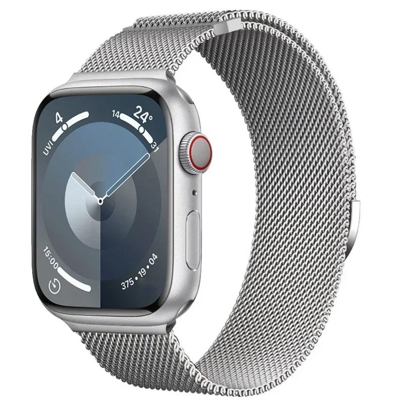 Магнитный ремешок для Apple watch 9 8 7 41 мм 45 мм Ultra/2 49 мм Мужской женский металлический дышащий ремешок для iWatch 6 5 4 3 SE 44 мм 40 мм 42 мм For 38mm 40mm 41mm серебряный X-100H