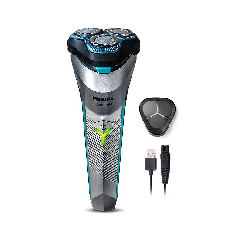 Электробритва Philips S2305/06, двойное применение: сухое и влажное бритье, выдвижные бреющие головки и выдвижной триммер для бакенбард, быстрая зарядка в течение 1 часа gray