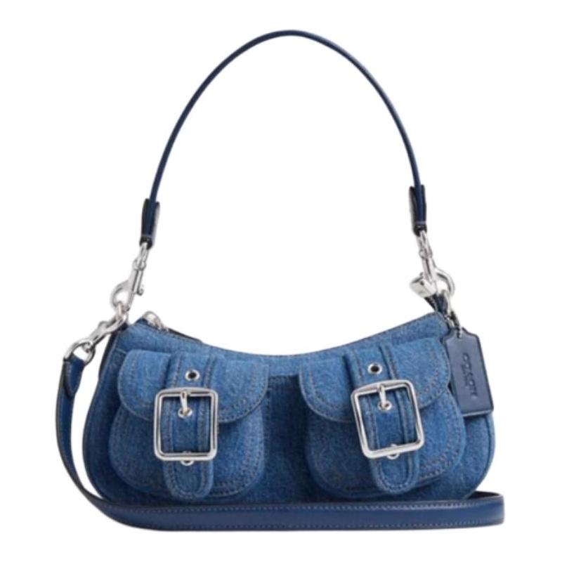 COACH Ashton 25 Silver Hardware Multifunctional Fabric Shoulder Crossbody Tote Medium Women s Indigo синий