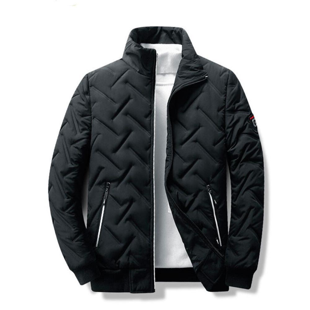 Мужское зимнее пуховое пальто, однотонное корейское трендовое пальто на молнии, теплая модная повседневная уличная одежда с воротником-стойкой, толстые пальто M чёрный King Billion