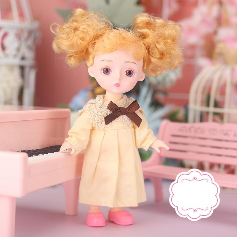 Мини-подвижная 13-шарнирная кукла 16 см, игрушка для девочек, 3D большие глаза, BJD принцесса, полная одежда, коллекция платьев, детская кукла в подарок B brown Mabesy