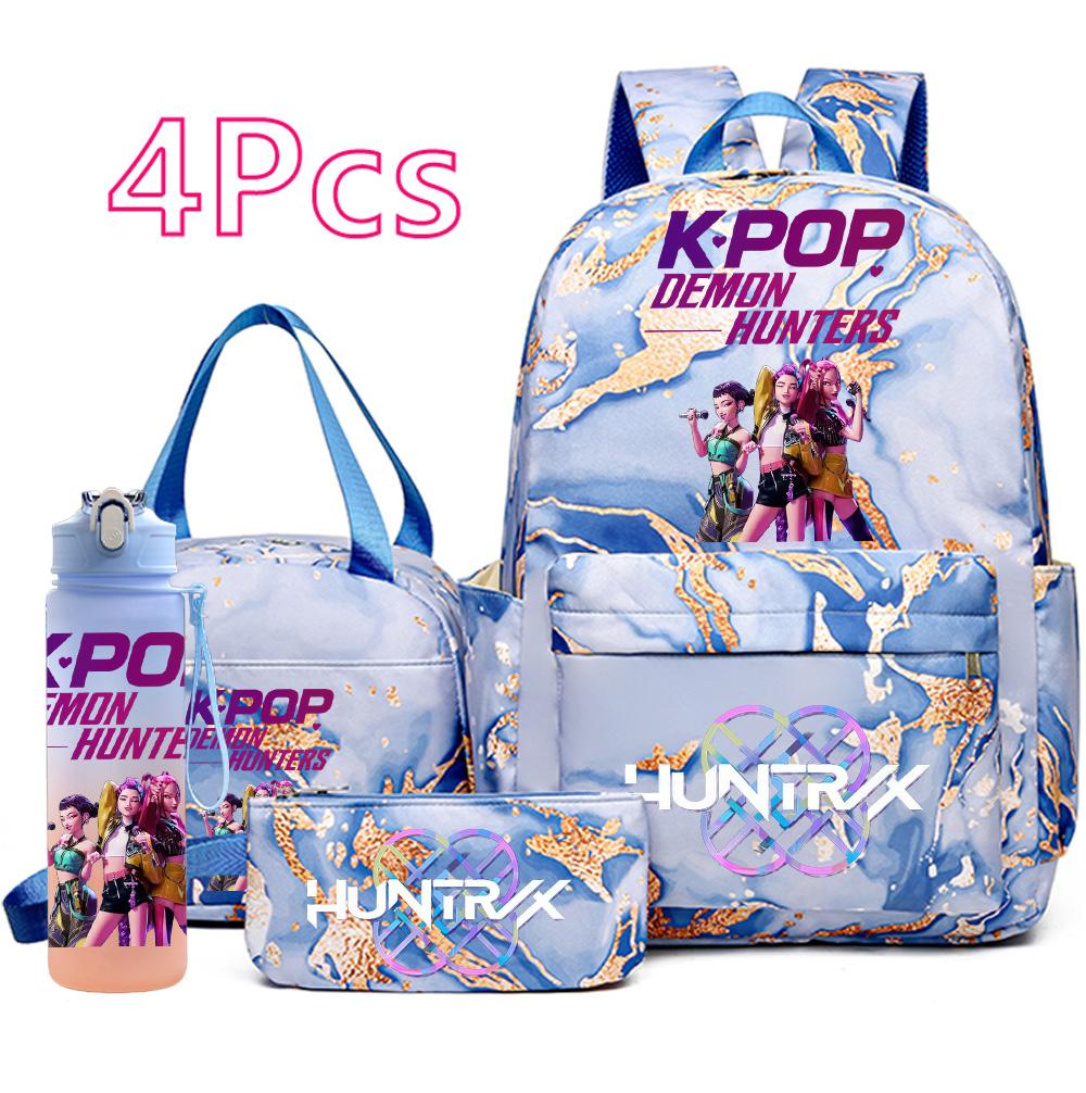 4 шт./компл. Рюкзак с принтом K-pop, сумка, пенал с бутылкой для воды 750 мл для мальчика-подростка, школьная сумка для девочки, студенческий рюкзак большой вместимости, Mochila gray CRAZY FLY HS1