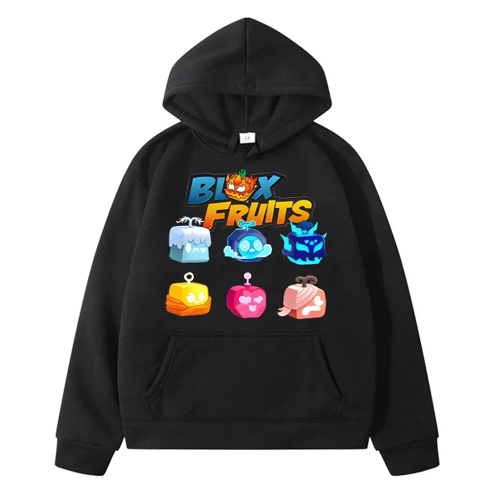 Новая игра Blox Fruits Autumn аниме толстовка с капюшоном флисовая толстовка мальчик свитер Kawaii толстовки куртка y2k sudadera детская одежда для девочек 130 чёрный Rice grain childrens clothing factory direct sales