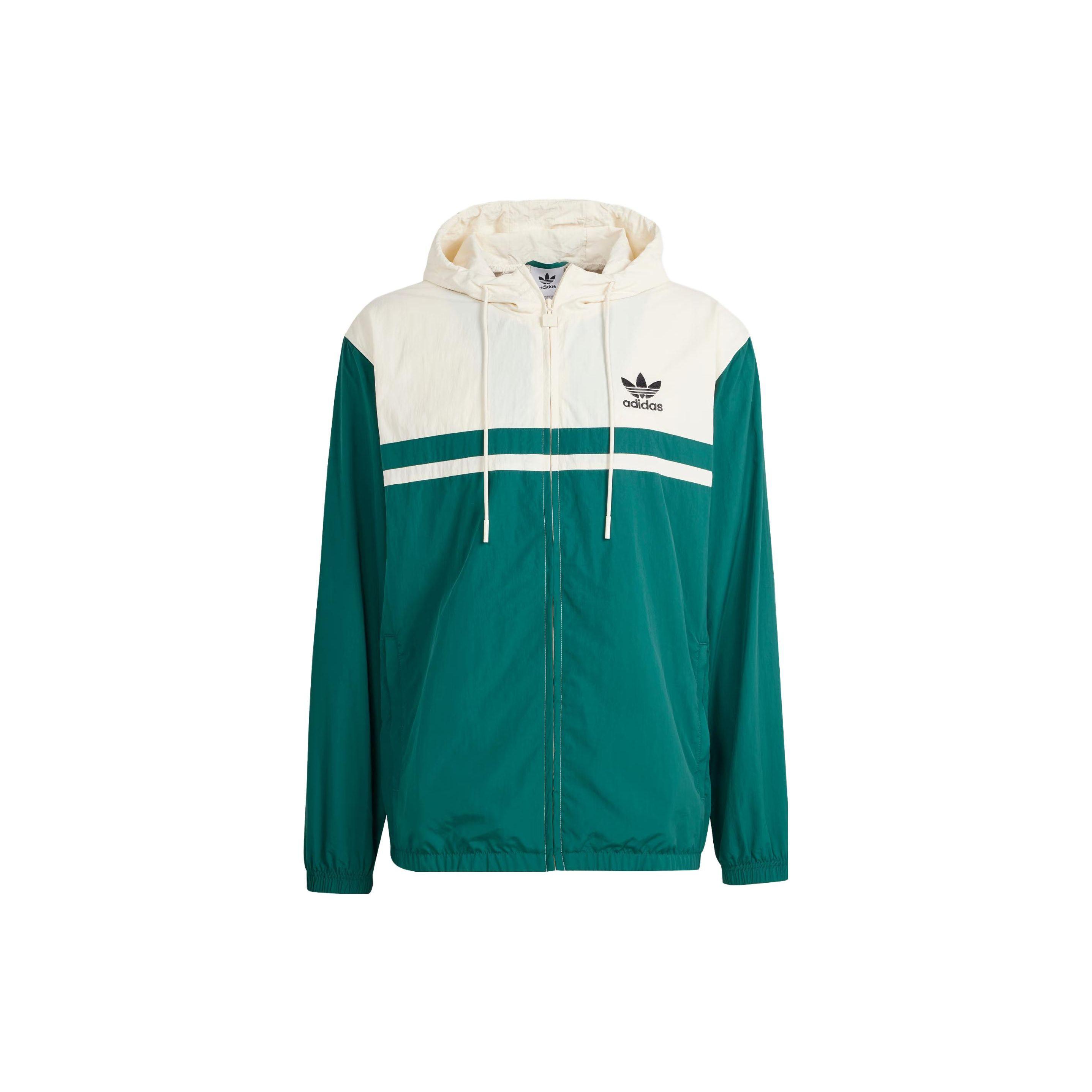 Adidas Originals Ветровка с капюшоном и цветными блоками с принтом логотипа, мужская верхняя одежда, зеленая IU0201 S white