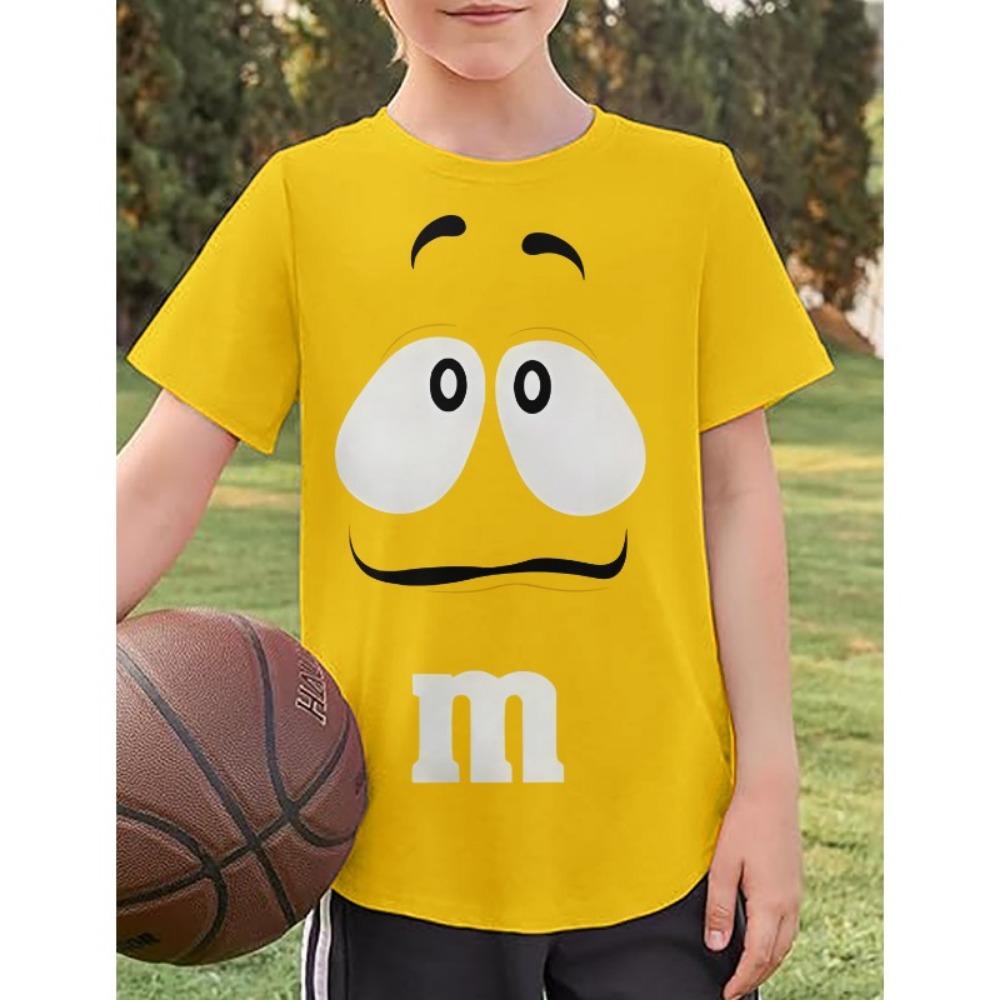 Летние футболки с круглым вырезом M&M Шоколадные бобы Инновационные детские футболки Модная одежда для мальчиков Детская одежда Веселые 3D мультяшные принты Мягкие футболки 3D-принты Аниме Топы 110 yellow Guangxi Yanjin Technology Co., Ltd.