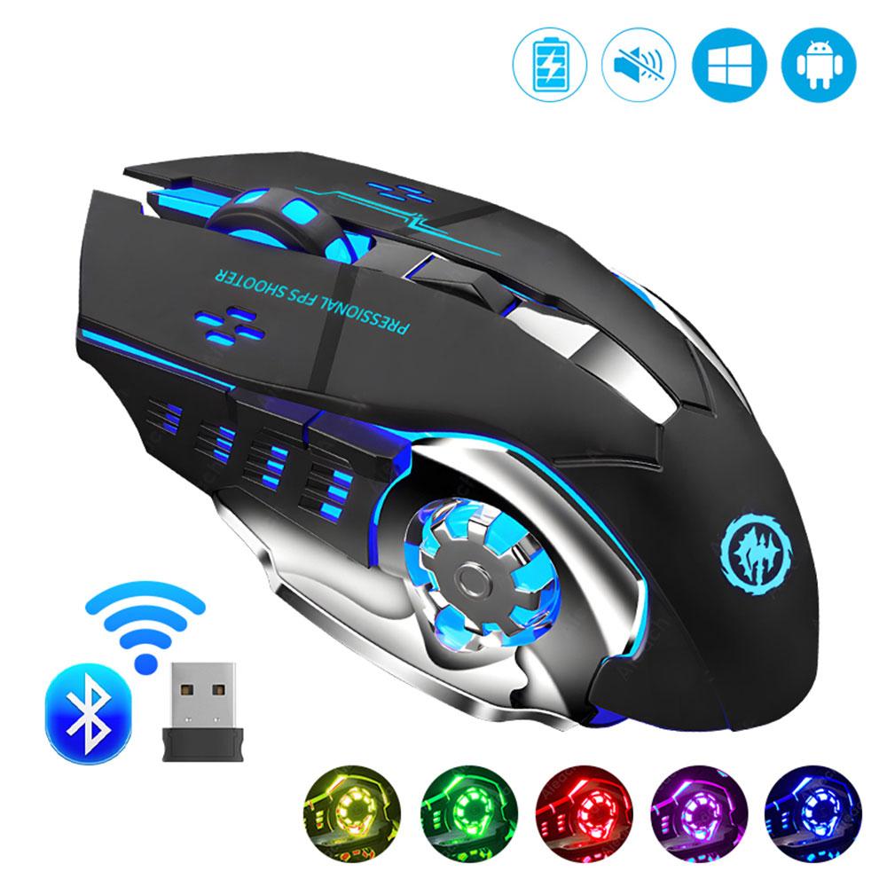 2.4G Bluetooth беспроводная перезаряжаемая мышь с RGB-подсветкой, механическая мышь для киберспорта, бесшумные офисные мыши для компьютера, ноутбука, планшета, ПК, игровая мышь для геймера чёрный YJMP