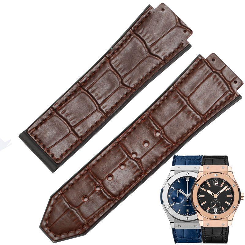 Ремешок для часов HUBLOT BIG BANG 25*19мм Натуральная кожа Водонепроницаемый Мужской ремешок для часов Цепочка для часов Каучуковый браслет для часов Наручный браслет 25-19mm коричневый Freesh