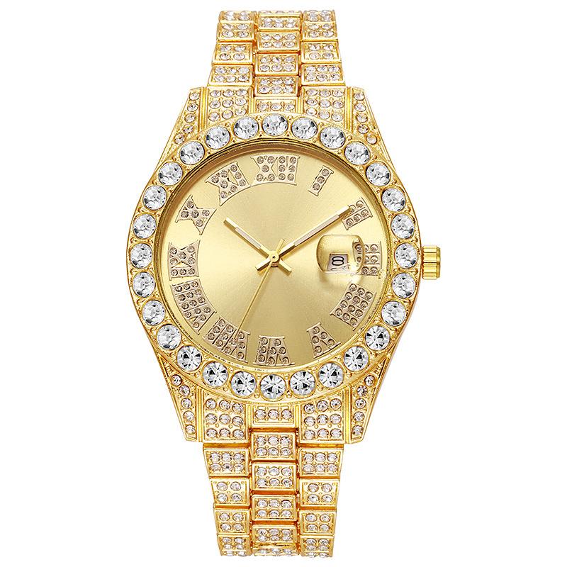 Новые Роскошные Часы Мужские Женские Часы Iced Out Римские Цифры Кварцевые Наручные Часы Мужские Лучшие Подарки Часы Дропшиппинг золотистый Childlike Time
