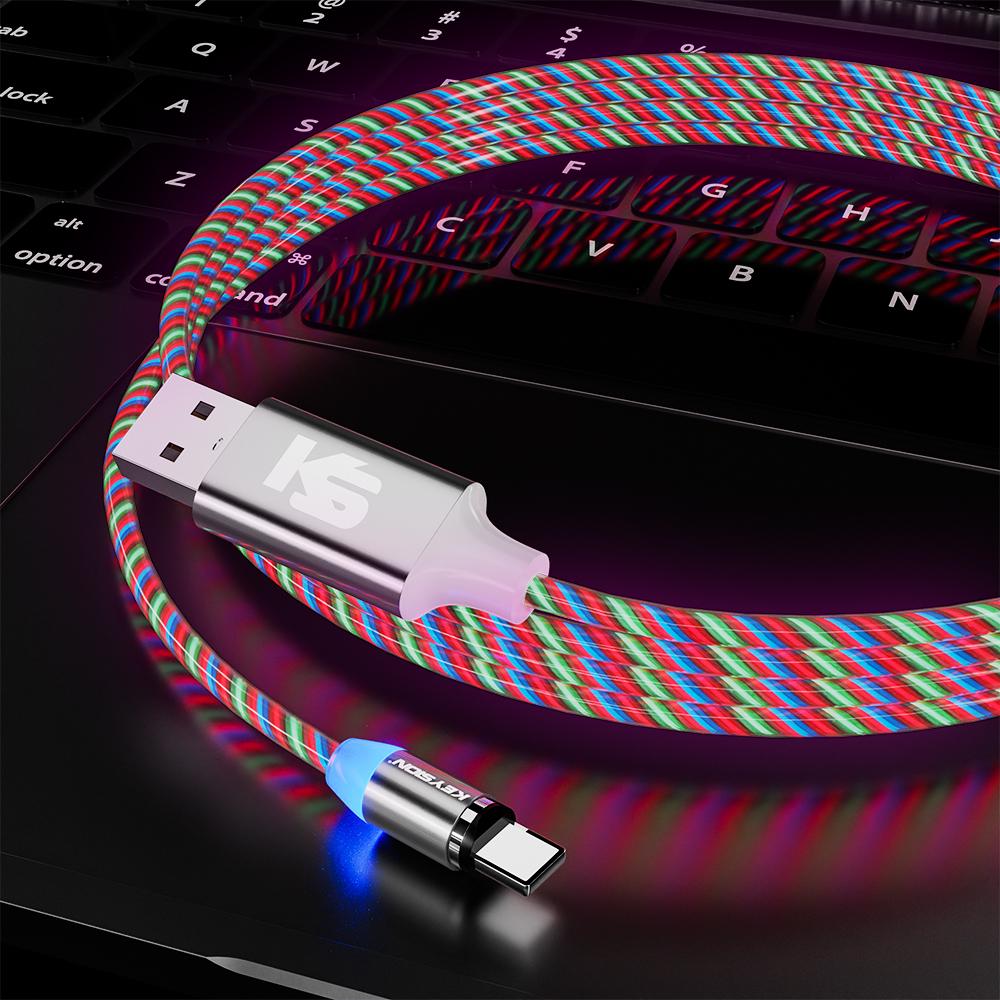 Магнитный кабель KEYSION со светодиодной подсветкой, кабель Micro USB, зарядный магнит типа c, зарядное устройство, телефонные кабели Type-C белый
