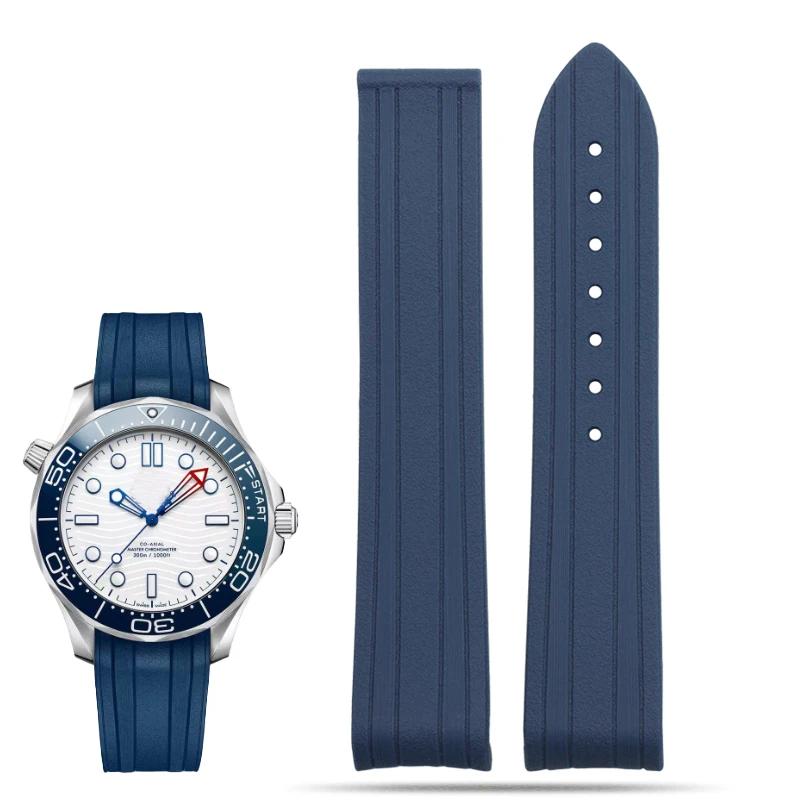 Для Omega Seamaster 300 силиконовый каучуковый ремешок для часов с изогнутым концом, дайверский браслет 20 мм, черный синий со складной застежкой 20x18mm blue Freesh