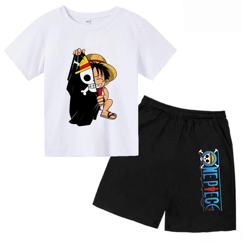 Детские комплекты для детей Аниме One Piece Luffy Gear 5 Косплей Футболка Мальчики Луффи Мальчик Мультфильм Футболки Детские летние топы с коротким рукавом 100 black xuhaijian02