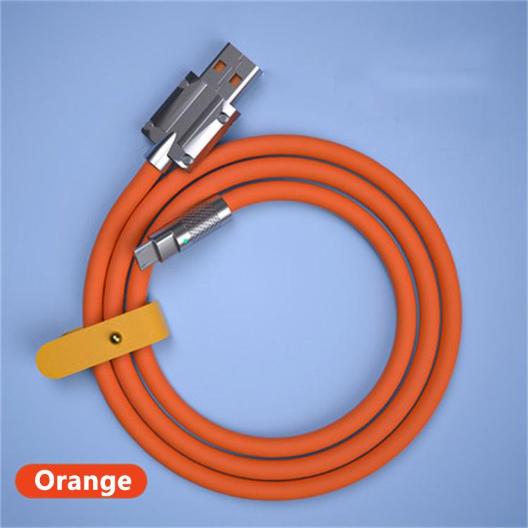 Металлический USB-кабель для зарядки VAORLO, кабель для быстрой зарядки, передачи данных для освещения Micro Type-C, силиконовый, 120 Вт, быстрая зарядка с органайзером для кабеля Micro оранжевый