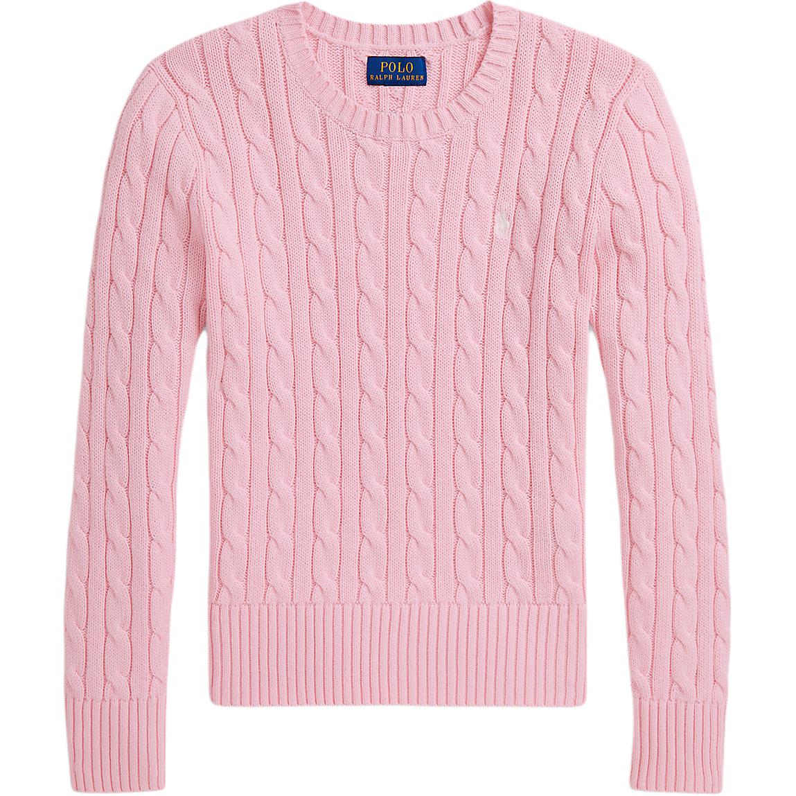 Детский свитер Polo Ralph Lauren однотонный хлопковый вязаный косами с круглым вырезом и длинными рукавами розовый CWPOSWEG6820586-650 L pink