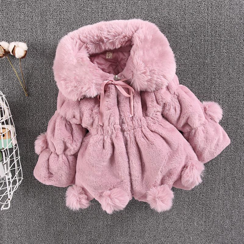 Куртка для маленьких девочек 1-7 лет, осенне-зимняя теплая куртка из искусственного меха для девочек, рождественская верхняя одежда принцессы, модная плюшевая детская одежда 130 розовый Super maller