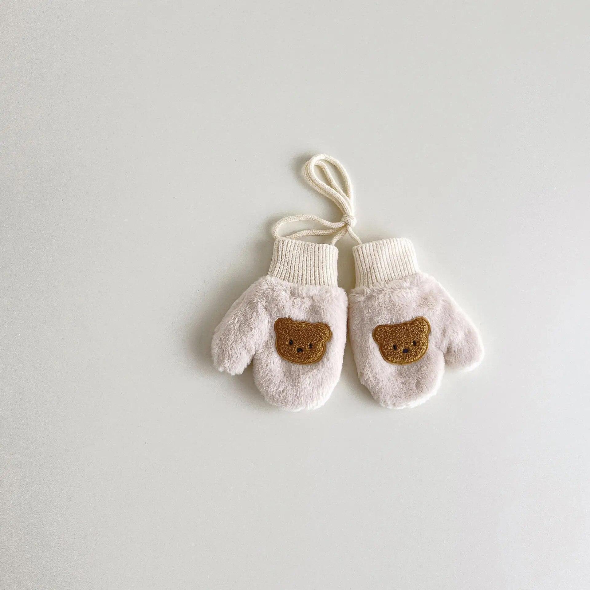 1 пара детских шерстяных варежек Kawaii, кукла, перчатки с медведем для малышей, мальчиков и девочек, теплые уличные лыжные перчатки, осенне-зимние перчатки для детей от 1 до 4 лет бежевый YEJET-Baby