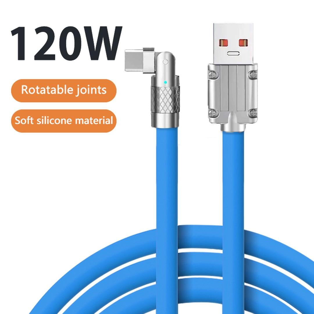 120 Вт, 6 А, сверхбыстрый зарядный кабель, жидкий силикон, кабель USB C типа C, 1,2 м для Xiaomi, Huawei, Samsung, USB-кабель для передачи данных Bold 1.2M-For Type C синий USAMS
