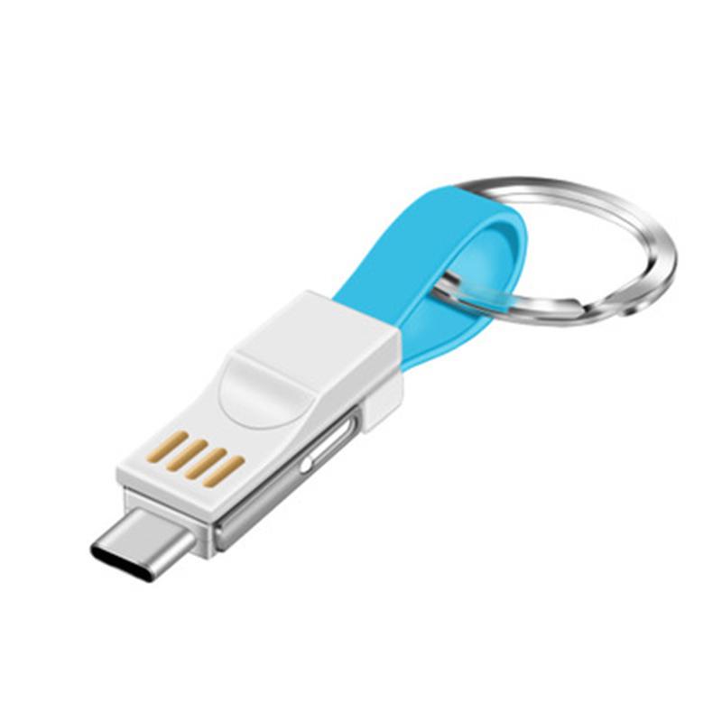 Портативный мини-брелок VAORLO 3 в 1, USB-кабель Micro USB Type C для iPhone, быстрое зарядное устройство, кабель для синхронизации данных, зарядный кабель Cabo USB-кабель синий