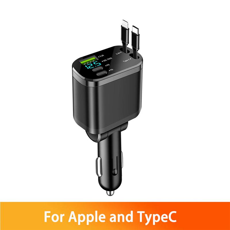 НОВОЕ 5-в-1 150 Вт Выдвижное автомобильное зарядное устройство Кабель USB PD Type C для мобильного телефона для iPhone Быстрая зарядка Шнур Адаптер прикуривателя Автоаксессуары For Apple and TypeC black YJMP Auto Parts