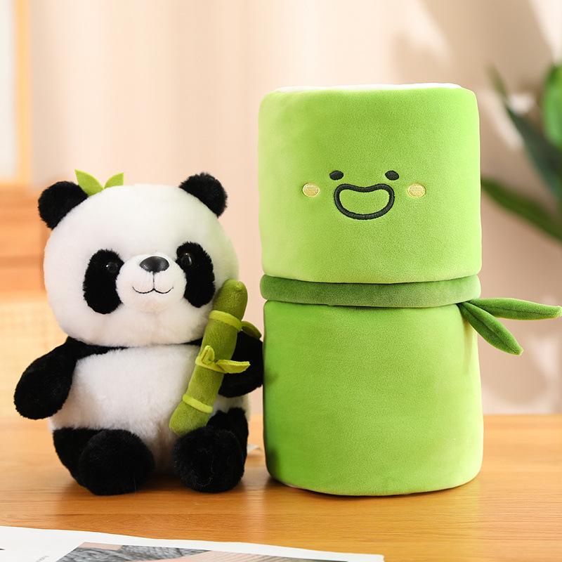 Emoin Panda Мягкие игрушки Панда Бамбуковая плюшевая игрушка 11,8 дюймов Бамбуковая трубка Подушка панда Фаршированная панда Медведь Плюшевые куклы Панда Подарки для мальчиков и девочек 30cm(0.45kg) green Plush toy for children