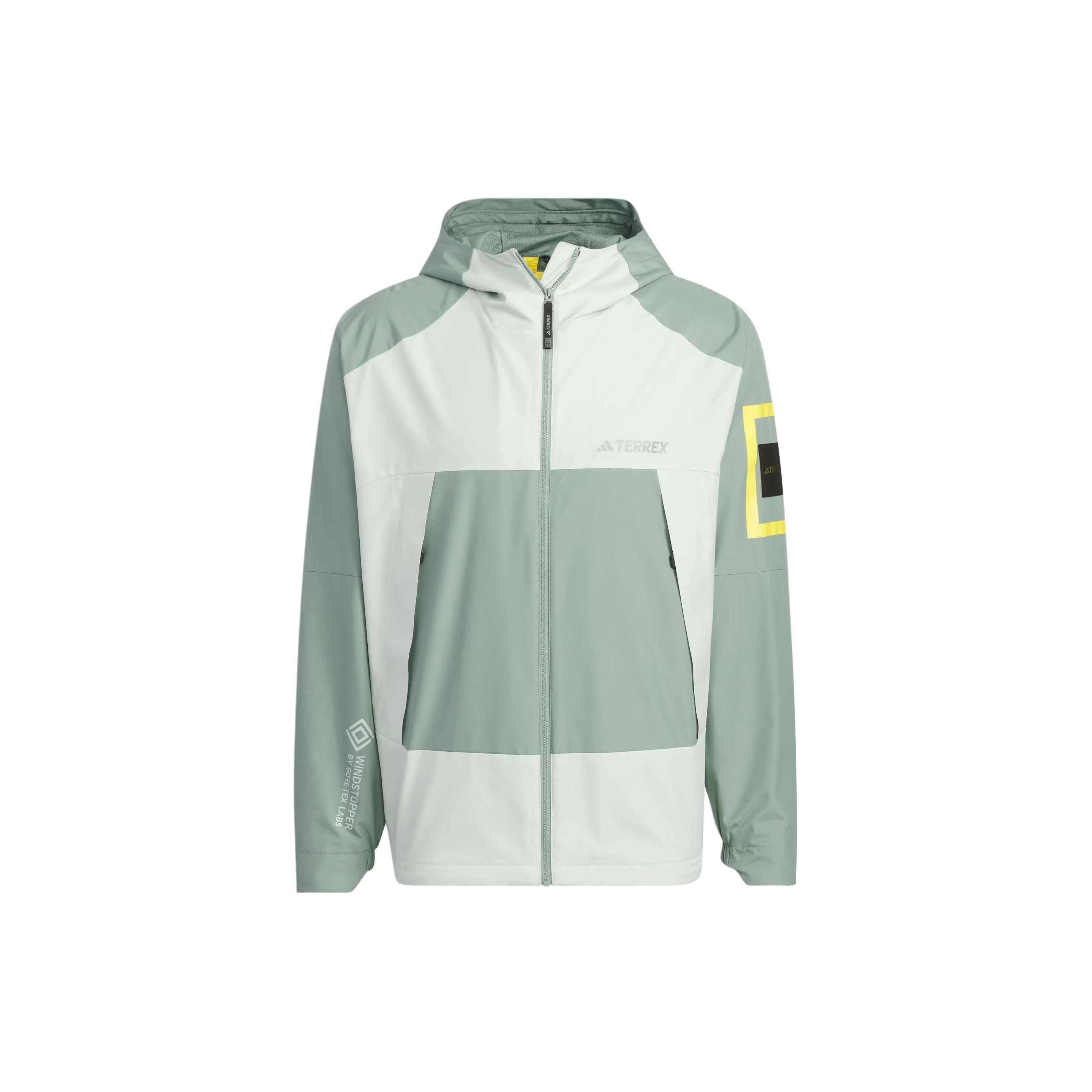 Мужская спортивная ветровка Adidas National Geographic SS24 с цветными блоками, верхняя одежда, серебристо-серый, зеленый, IS9507 S white