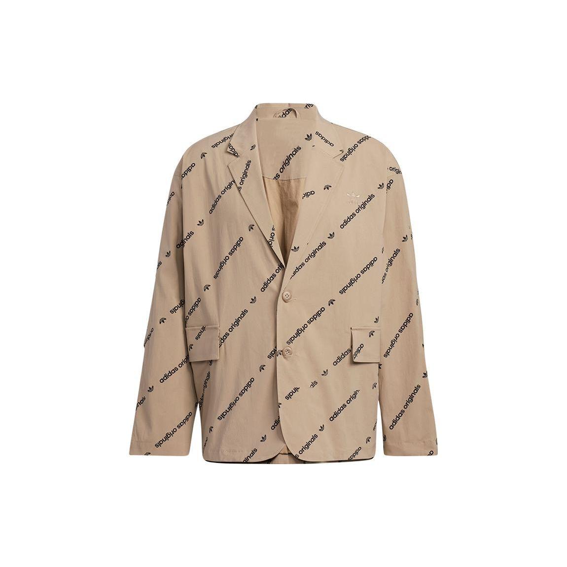 Adidas Originals Trefoil All-Over Logo Print Однобортный пиджак Верхняя одежда унисекс Коричневый HU1240 M beige