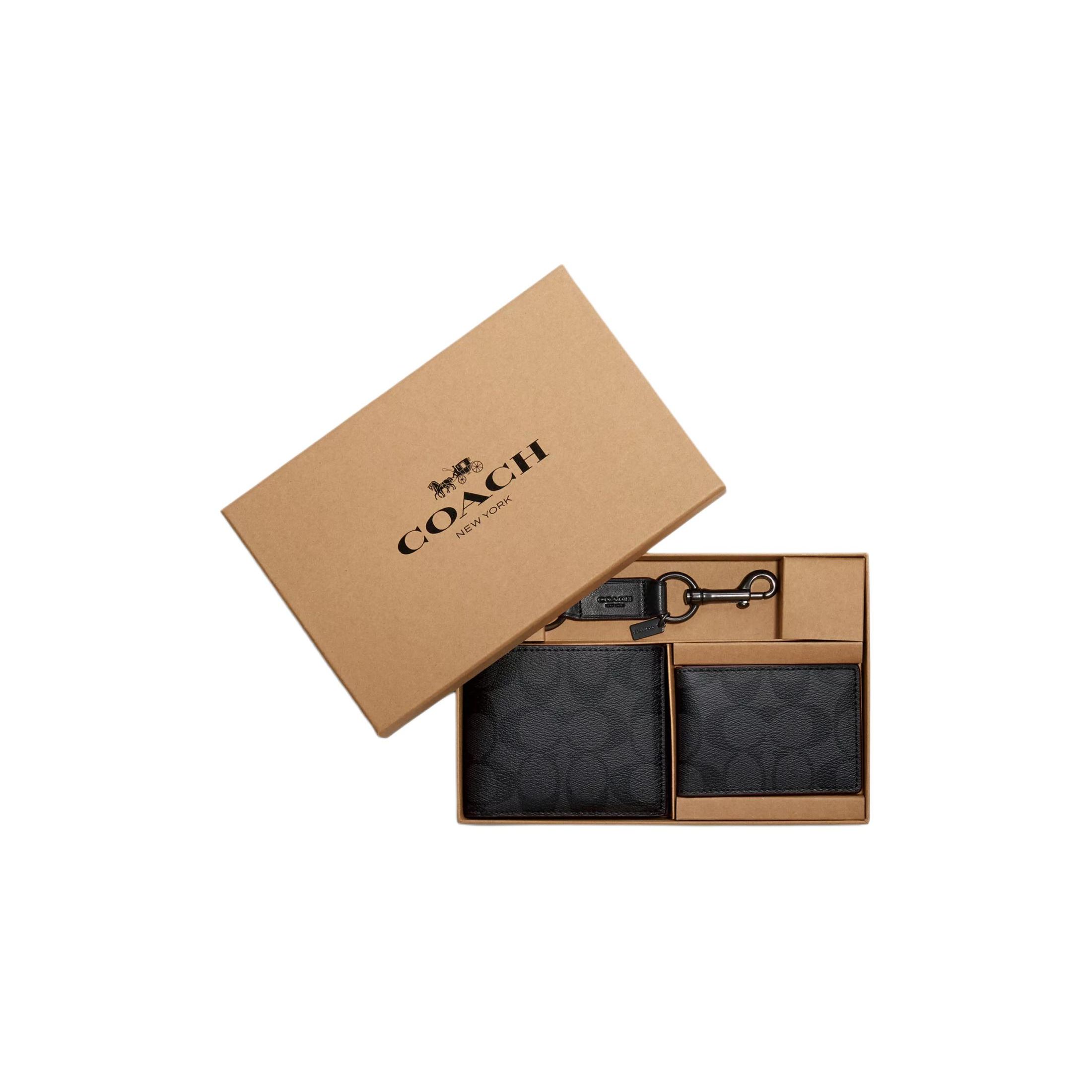 Coach Кошелек 3 в 1 11 Классическая монограмма Покрытие из холста Набор Мужские кошельки Черный CS434-N3A Black beige