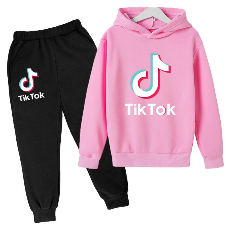 Костюм свитера с капюшоном и леггинсами для мальчиков и девочек TikTok 120CM розовый Clothing No.1