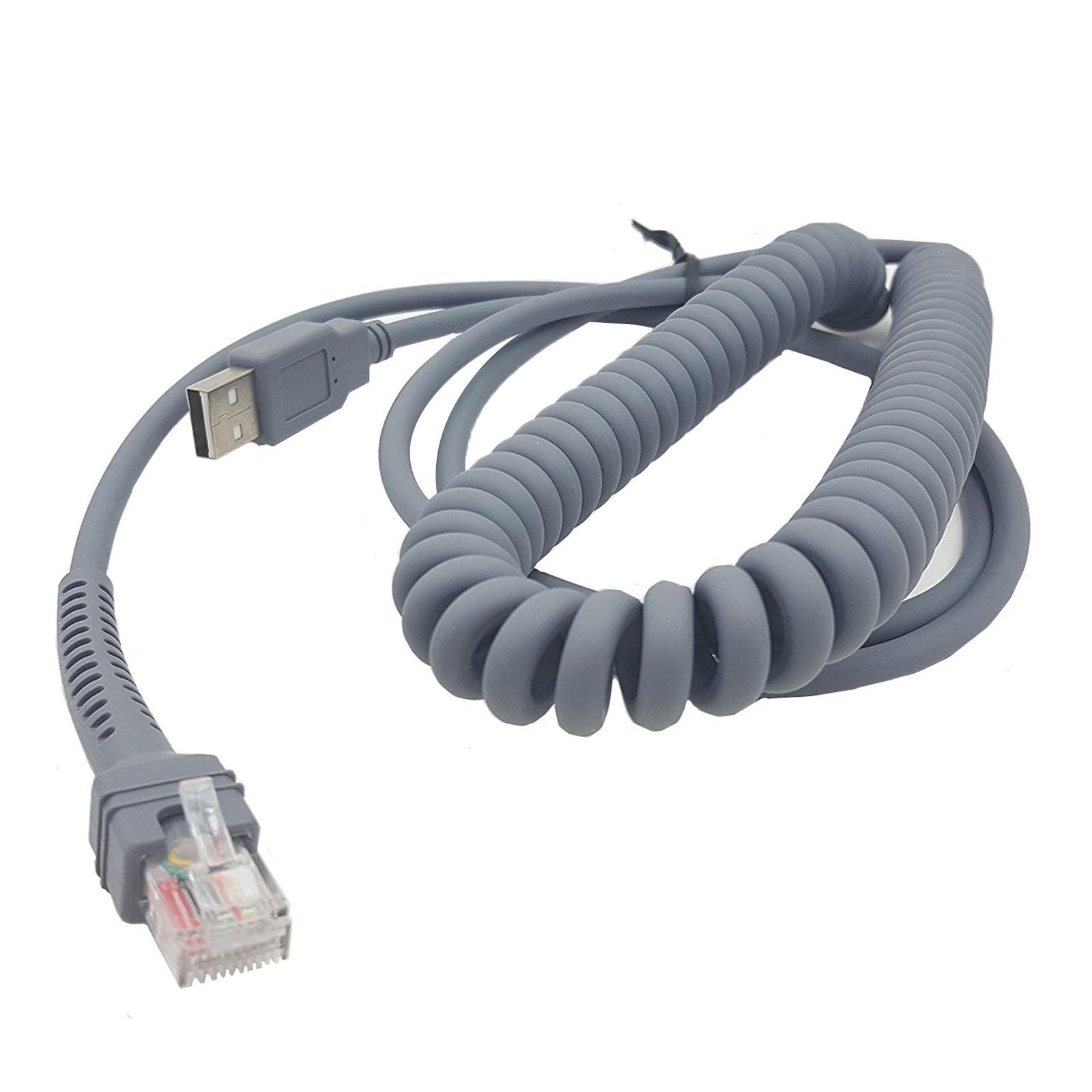 Удобный USB-кабель для сканера штрих-кода Symbol LS2208 LS2208AP LS1203 LS4208 LS4278, 9 футов, спиральный дизайн gray Brioche