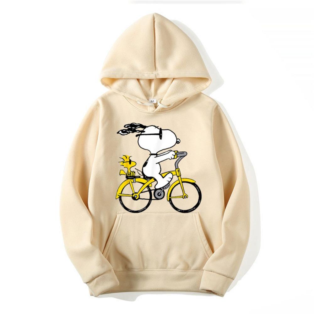 Детские худи Snoopy & Woodstock на велосипеде, мода Харадзюку, стильная уличная одежда, топы для девочек, верхняя одежда, блузка, худи, толстовки 110 beige huiteng1